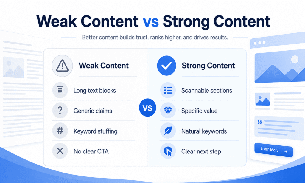 weak content vs strong content